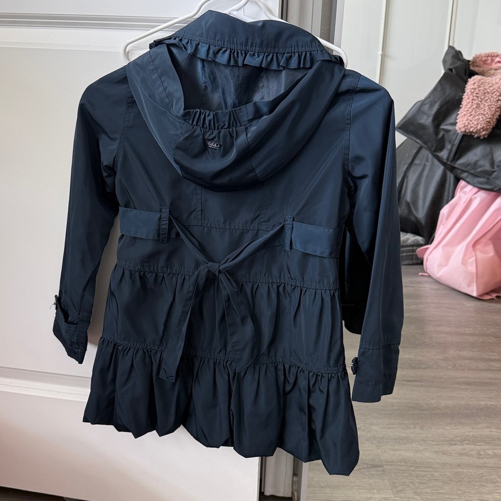 Navy Ruffled Zip-Front Girls Jacket - Picture 3 of 3